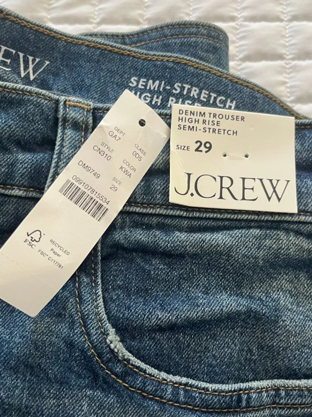 J.Crew Denim Trouser High Rise Semi-Stretch Jeans Size 29